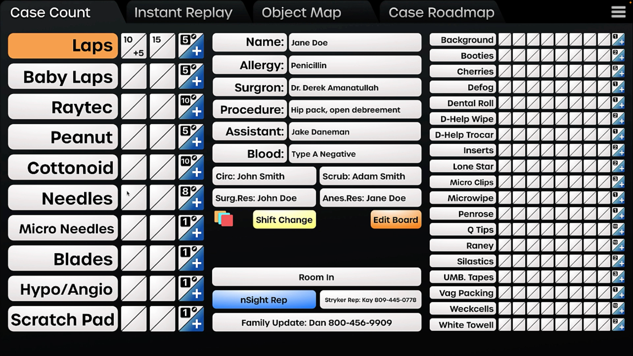 nSight Case Count screen